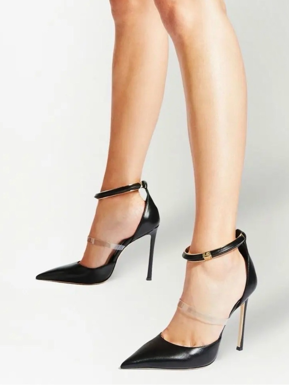 New JIMMY CHOO Dreece 110 PVC-trimmed leather pumps $1,250 Black Gold 38/8
